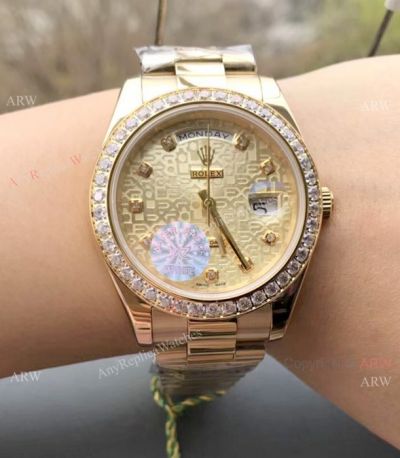 Rolex Day Date President Replica Micro Dial Diamond Bezel Watch 36mm